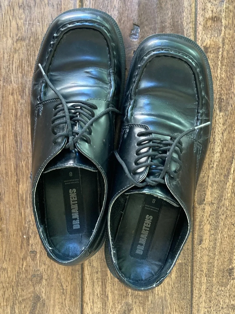 Vtg 90s Dr. Martens Black Leather Oxford Lace Up Loafers 8747 Lug Sole Sz 8